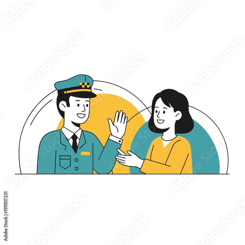 Friendly Greeting Between A Driver And A Passenger Expressing Mutual Respect And Positive