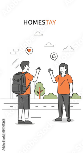 Friendly Greeting Between Travelers Illustrating Homestay Experience Warm Welcome