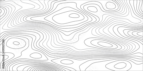 Minimalist abstract topographic contour line background featuring smooth flowing elevation curves, black and gray terrain map patterns on white or transparent surface for digital relief and design art