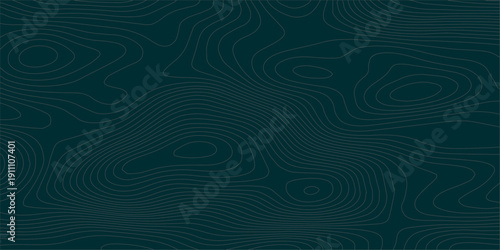 Abstract topographic contour lines on dark teal background with thin white and light gray curves forming organic terrain elevation map texture in seamless 2D vector style.