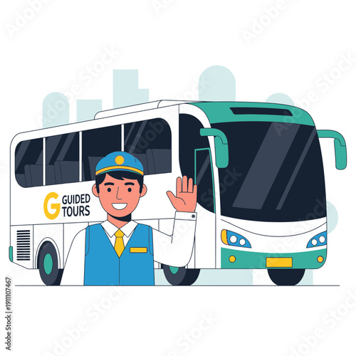 Friendly Tour Bus Driver Greeting Passengers Ready For A Memorable Journey
