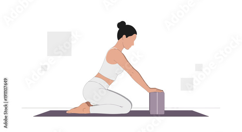 Graceful Yoga Pose Enhancing Flexibility With A Subtle Block Assistance