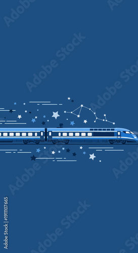 Futuristic High-Speed Train Traveling Through a Starry Celestial Night Sky