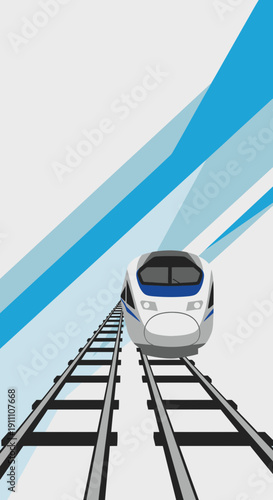 Futuristic High-Speed Train Traveling Through Abstract Blue Streaks