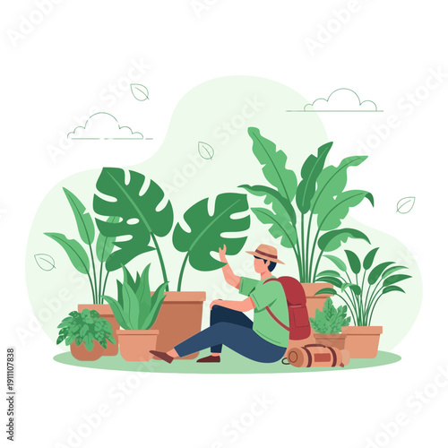 Gardener Tending To Lush Indoor Plants In A Sunlit Room