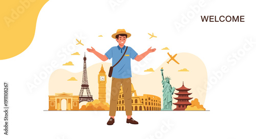 Global Adventure Welcome Tour Guide Greeting International Exploration