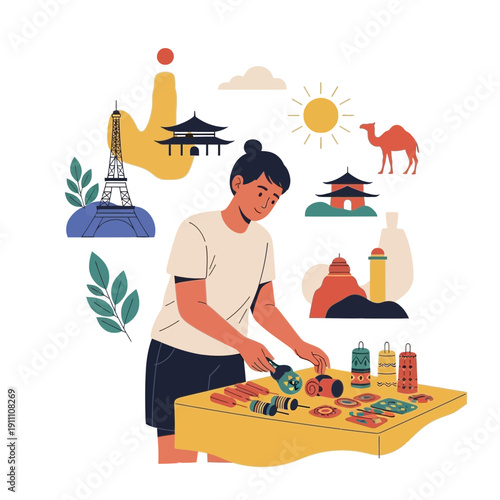 Global Exploration Through Artistic Souvenirs And World Landmarks Collection