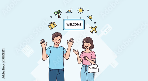 Happy Couple Arriving At Destination For A Wonderful Vacation