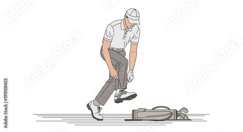 Golfer Adjusting Attire Before Tee Off With Bag