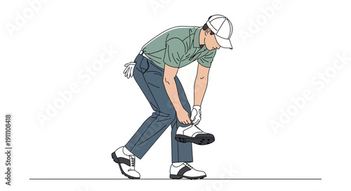 Golfer Adjusting Footwear Before Teeing Off Preparation For A Golf Swing
