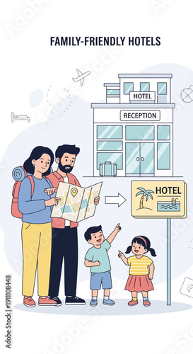 Happy Family Exploring Destinations Near Hotel Accommodations