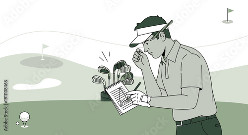 Golfer Concentrating On Scorecard Mid Game On Green