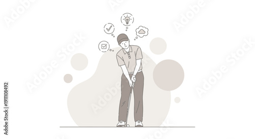 Golfer Contemplating Strategy Before a Crucial Shot