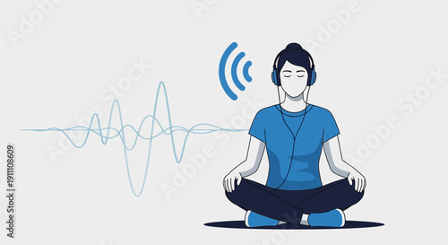 Harmonic Meditation And Listening Serenity Through Sound Waves Illustration
