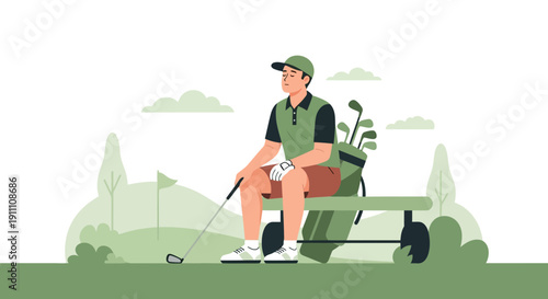 Golfer Takes A Moment Of Contemplation On The Golf Course During A Peaceful Day