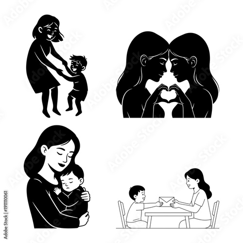 Dia de la Madre icon bundle with child heart card thankful mom family gift and floral profiles