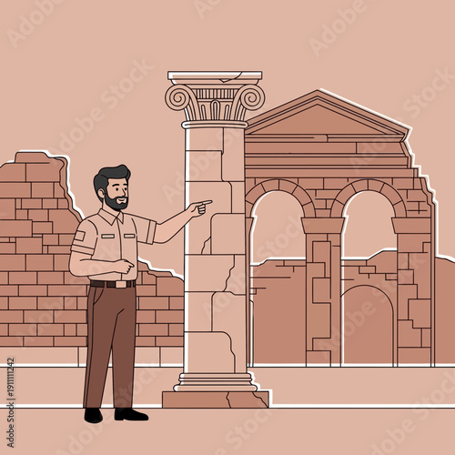 Historical Tour Guide Explaining Ancient Ruins And Architectural Marvels