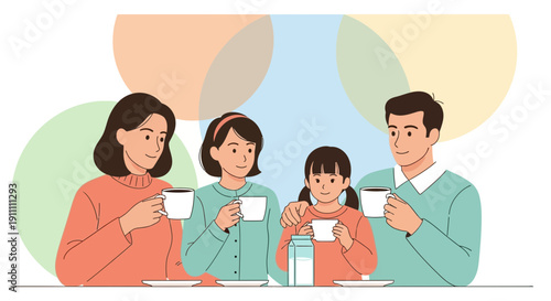 Joyful Family Moment Sharing Warm Beverages Together