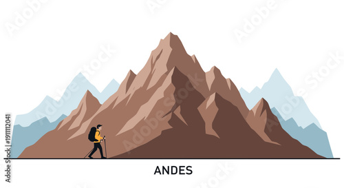 Majestic Andes Mountain Range With Lone Hiker Ascending Rocky Peaks