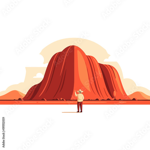 Majestic Desert Monolith Formation And Solo Traveler Gazing In Awe