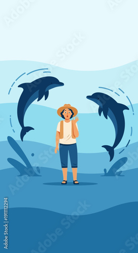 Joyful Dolphin Encounter With Person In Calm Ocean Waters