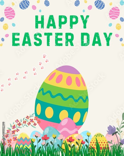 Vibrant Easter egg celebration with colorful flowers and eggs