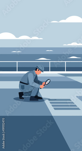 Investigating Clues Detective Examines Detail With Magnifying Glass