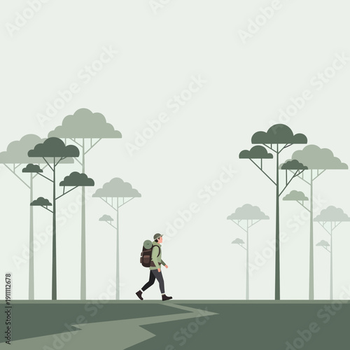 Lone Adventurer Navigates Serene Forest Trail