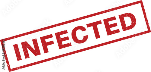Red distressed rectangle stamp with the word INFECTED in bold sans-serif font Keywords