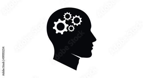 Human head profile with gears inside representing thought and intelligence silhouette
