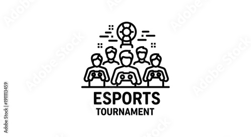Esports tournament logo featuring a group of gamers in silhouette