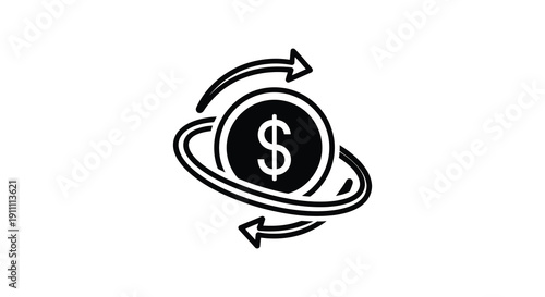 Financial circulation icon depicting money transfer a modern black silhouette