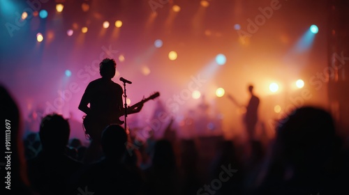 Wallpaper Mural Live stage scene featuring a guitarist in the background with cinematic lighting and soft blur Torontodigital.ca