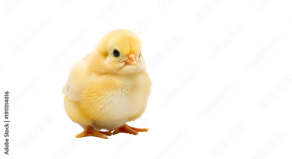 Obraz premium A small yellow chick standing alone on transparent background