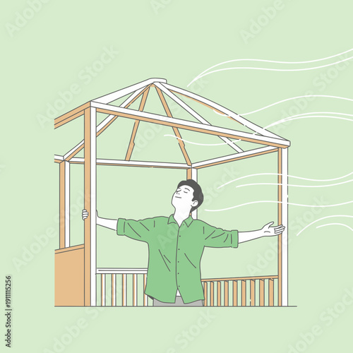 Man Enjoying Fresh Air Inside A Gazebo Structure