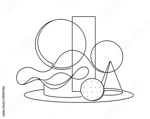 Minimalist Line Geometry. Flexible Geometry. Minimalistic one-line drawing layered abstract 3D elements