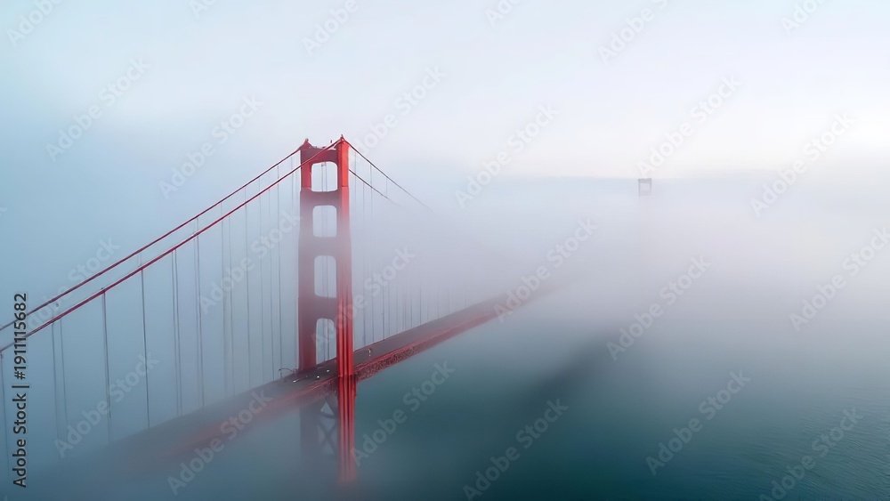 Obraz premium Golden gate bridge shrouded in fog san francisco landmark iconic suspension bridge