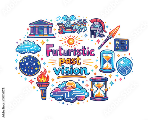 Futuristic Past Vision. Futuristic past vision. Hand drawn illustration of Futuristic past vision. ancient