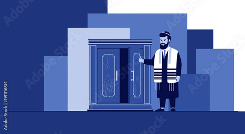 Man In Jewish Attire Beside Ark