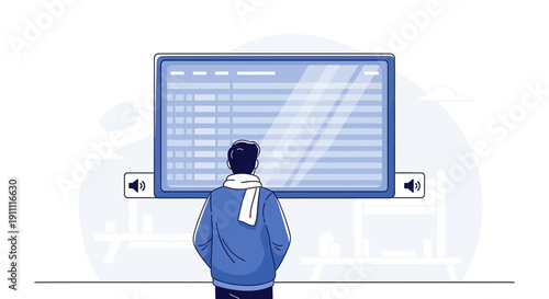Man Observing Digital Display With Data And Audio Controls