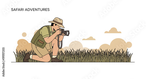 Man Kneeling Capturing Nature Through Lens