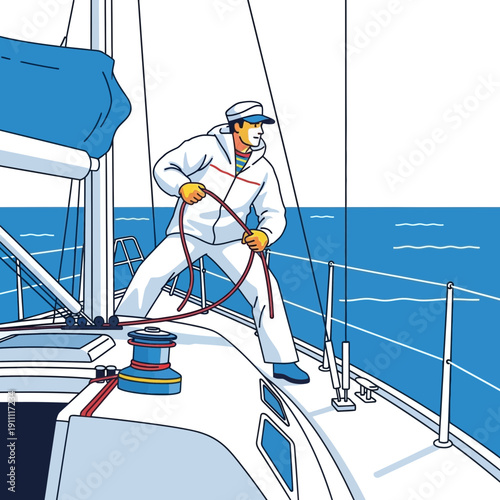 Man Operating Sailboat Winch During Nautical Excursion