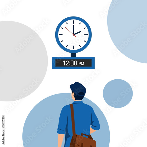 Man Looking At Clock Showing Time To Start Work