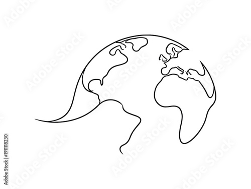 Minimalist Earth Lineart. "Earth as Idea". Minimalistic one-line drawing an abstract terrain line bending into