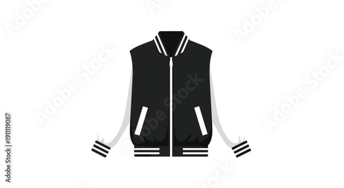 A black and white varsity baseball bomber jacket with striped cuffs and collar is displayed on a plain white background.