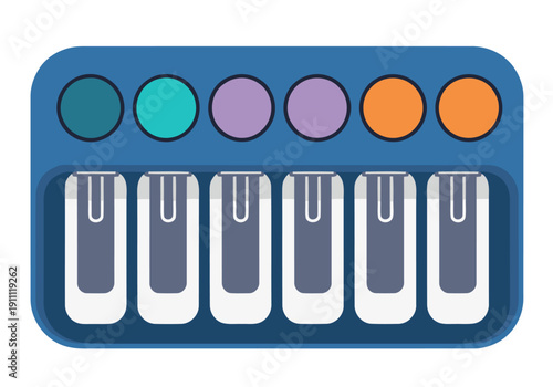 sleek modern pill dispenser displays medication compartments for family members Clean design vibrant colors and a focus on smart healthcare Ideal for health wellness and pharmaceutical visuals