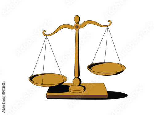 A set of golden balance scales on a white background, symbolizing justice and equality.