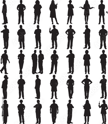 Silhouettes of People in Various Poses Isolated on White Background