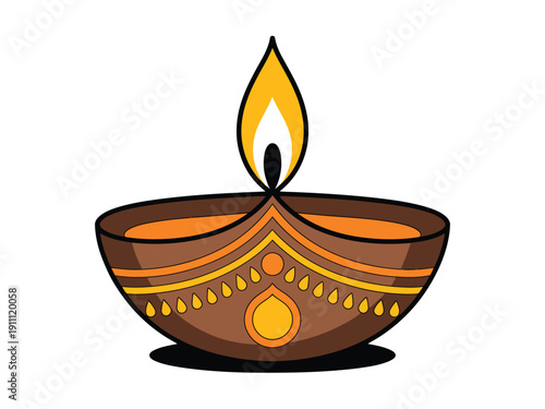 Ornate clay lamp glows with a warm, inviting flame, symbolizing tradition and light.