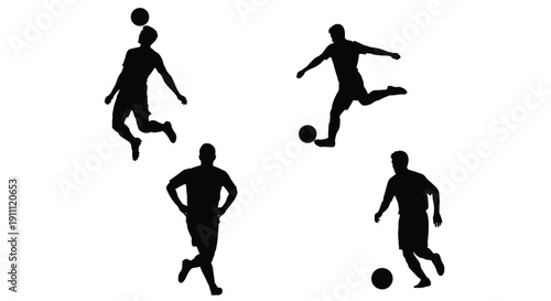 Soccer players' silhouettes show diverse actions in the game.